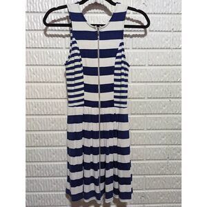 Ella Moss Women's Blue White Striped Zip Front Fit & Flare Mini Dress Size Small